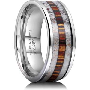 King Will 8mm Wooden Wedding Band Celtic Deer Mens Rings Engagement Ring Anniversary Couple Bands Set Comfort Fit Size 6-14(STEEL-DEER)