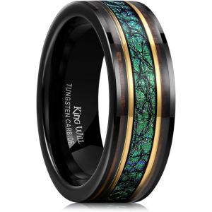 King Will 8mm Wooden Wedding Band Celtic Deer Mens Rings Engagement Ring Anniversary Couple Bands Set Comfort Fit Size 6-14(Wood & Green Leather)