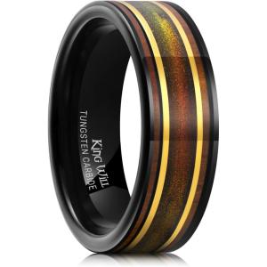 King Will 8mm Wooden Wedding Band Celtic Deer Mens Rings Engagement Ring Anniversary Couple Bands Set Comfort Fit Size 6-14(Wood & Orangish Red)