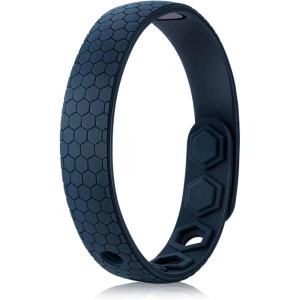 King Will Adjustable Silicone Bracelet for Men 10″” Breathable Rubber Wristband Designed with Lighting/Squares, Black/Grey(Blue Honeycomb)