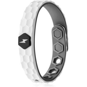 King Will Adjustable Silicone Bracelet for Men 10″” Breathable Rubber Wristband Designed with Lighting/Squares, Black/Grey(White Rhombus)