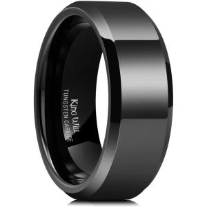 King Will BASIC Men Women 4mm/5mm/6mm/7mm/8mm Tungsten Rings Polished Wedding Band Engagement Anniversary Band Comfort Fit(Black 8mm)