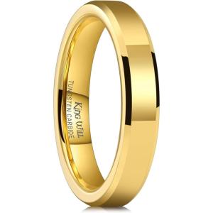 King Will BASIC Men Women 4mm/5mm/6mm/7mm/8mm Tungsten Rings Polished Wedding Band Engagement Anniversary Band Comfort Fit(Gold 4mm)