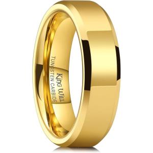 King Will BASIC Men Women 4mm/5mm/6mm/7mm/8mm Tungsten Rings Polished Wedding Band Engagement Anniversary Band Comfort Fit(Gold 6mm)