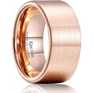 King Will Basic Gold/Rose Gold/Brown Plated Tungsten Wedding Band for Men/Women, 2mm/4mm/6mm/8mm/10mm/12mm Width Band Rings, Pipe Cut Matte Brushed Finish Cigar Band Ring Comfort Fit(Rose Gold-10mm)