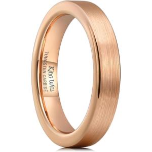 King Will Basic Gold/Rose Gold/Brown Plated Tungsten Wedding Band for Men/Women, 2mm/4mm/6mm/8mm/10mm/12mm Width Band Rings, Pipe Cut Matte Brushed Finish Cigar Band Ring Comfort Fit(Rose Gold-4mm)