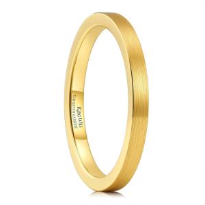 King Will Basic Gold/Rose Gold/Brown Plated Tungsten Wedding Band for Men/Women, 2mm/4mm/6mm/8mm/10mm/12mm Width Band Rings, Pipe Cut Matte Brushed Finish Cigar Band Ring Comfort Fit(Gold-2mm)