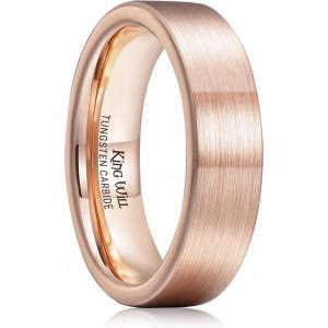 King Will Basic Gold/Rose Gold/Brown Plated Tungsten Wedding Band for Men/Women, 2mm/4mm/6mm/8mm/10mm/12mm Width Band Rings, Pipe Cut Matte Brushed Finish Cigar Band Ring Comfort Fit(Rose Gold-6mm)