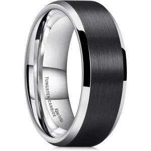 King Will Basic Unisex Silver/Black/Blue/Rose Gold/Gold/Purple Tungsten Carbide Matte Polished Finish Wedding Beveled Edge Engagement Band Ring for Men Women(two tone)