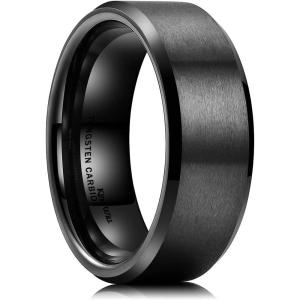 King Will Basic Unisex Silver/Black/Blue/Rose Gold/Gold/Purple Tungsten Carbide Matte Polished Finish Wedding Beveled Edge Engagement Band Ring for Men Women(Black)