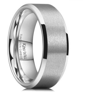 King Will Basic Unisex Silver/Black/Blue/Rose Gold/Gold/Purple Tungsten Carbide Matte Polished Finish Wedding Beveled Edge Engagement Band Ring for Men Women(Silver)