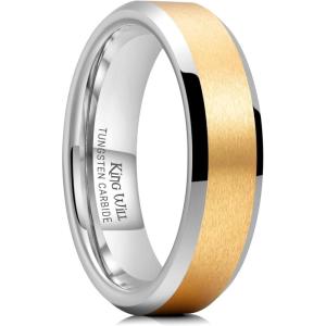 King Will Basic Unisex Silver/Black/Blue/Rose Gold/Gold/Purple Tungsten Carbide Matte Polished Finish Wedding Beveled Edge Engagement Band Ring for Men Women(6mm Gold & Silver)