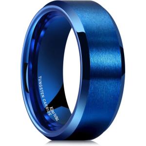 King Will Basic Unisex Silver/Black/Blue/Rose Gold/Gold/Purple Tungsten Carbide Matte Polished Finish Wedding Beveled Edge Engagement Band Ring for Men Women(Blue-all)