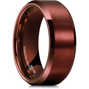 King Will Basic Unisex Silver/Black/Blue/Rose Gold/Gold/Purple Tungsten Carbide Matte Polished Finish Wedding Beveled Edge Engagement Band Ring for Men Women(Red)