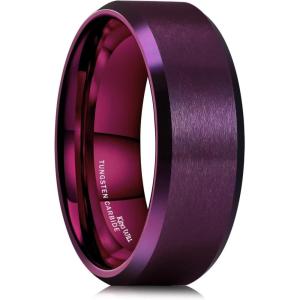 King Will Basic Unisex Silver/Black/Blue/Rose Gold/Gold/Purple Tungsten Carbide Matte Polished Finish Wedding Beveled Edge Engagement Band Ring for Men Women(Purple)