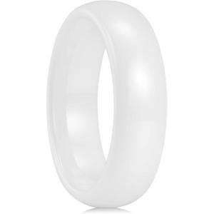 King Will Ceramic Wedding Band for Men Women-6-8mm Width Black & White with Multi Style Design Promise Rings Comfort Fit Size 7-14(Withe-Dome-6mm)