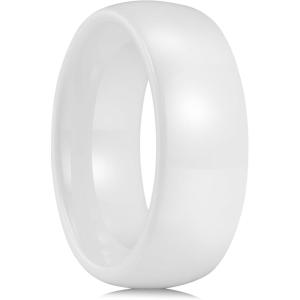 King Will Ceramic Wedding Band for Men Women-6-8mm Width Black & White with Multi Style Design Promise Rings Comfort Fit Size 7-14(Withe-Dome-8mm)