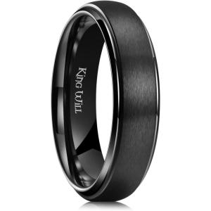 King Will Ceramic Wedding Band for Men Women-6-8mm Width Black & White with Multi Style Design Promise Rings Comfort Fit Size 7-14(black-6mm)