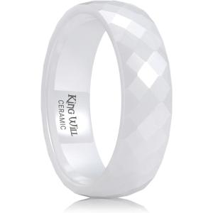 King Will Ceramic Wedding Band for Men Women-6-8mm Width Black & White with Multi Style Design Promise Rings Comfort Fit Size 7-14(white-6mm Multifacted)