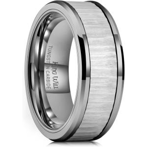 King Will Classic Mens 8mm Silver/Black/Gold/Rose Gold Tungsten Carbide Wedding Band Brick Pattern Groove Center Surface Brushed Finish Comfort Fit(G-Gun grey & Gunmetal)