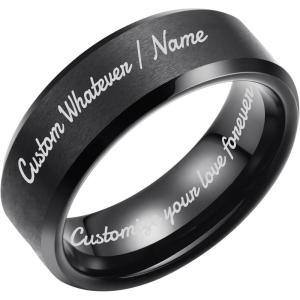 King Will Classic Silver Black 4mm 6mm 8mm 10mm Custom Engraved Tungsten Carbide Rings Personalize Wedding Band Ring for Men Personalize Tungsten Center Matte Finish Center Beveled Polished Edge Comfort Fit(Custom-8mm Black)