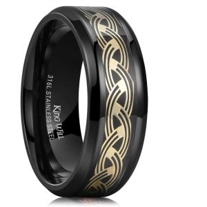 King Will DRAGON Mens Celtic Dragon Titanium Stainless Steel Ring Blue/Black/Green/Red Carbon Fibre Luminou Glow Celtic Dragon Titanium Stainless Steel Ring 7mm 8mm 9mm Zircon Polished Beveled Edge and Black Plated Wedding Band mens(Black-Celtic-8mm)