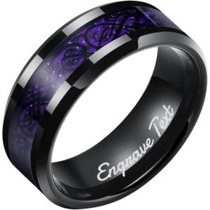 King Will Dragon Custom 6mm 8mm Purple Green Red Blue Personalized Celtic Dragon Tungsten Carbide Ring Engrave Wedding Band for Men Comfort Fit(Purple)
