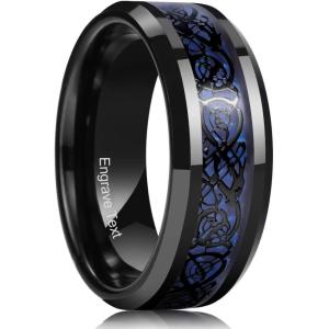 King Will Dragon Custom 6mm 8mm Purple Green Red Blue Personalized Celtic Dragon Tungsten Carbide Ring Engrave Wedding Band for Men Comfort Fit(dark blue 8mm)