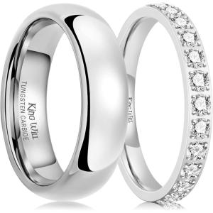 King Will Eternity Band Couple Ring – Tungsten Wedding Ring & CZ Simulated Cubic Zirconia Rings