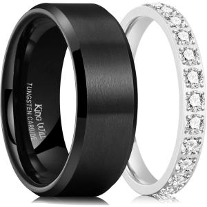 King Will Eternity Band Rings for Couple – Mens Wedding Ring & Cubic Zirconia Rings for Women