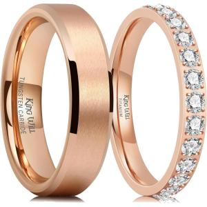 King Will Eternity Band Stackable Rose Gold Rings Set – Tungsten ring & CZ Simulated Cubic Zirconia Rings