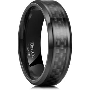 King Will GENTLEMAN 7mm Mens Titanium Wedding Ring Carbon Fiber Inlay Engagement Ring Black/Silver/Gold/Blue Promise Ring For Him Comfort Fit(All-Black)