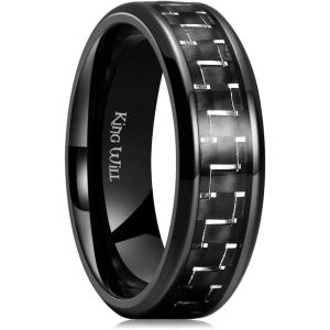 King Will GENTLEMAN 7mm Mens Titanium Wedding Ring Carbon Fiber Inlay Engagement Ring Black/Silver/Gold/Blue Promise Ring For Him Comfort Fit(Black)