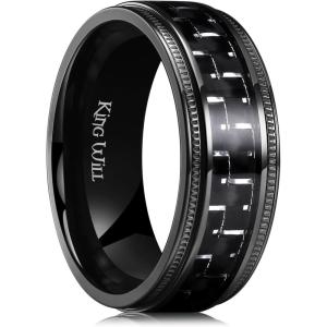 King Will GENTLEMAN 7mm Mens Titanium Wedding Ring Carbon Fiber Inlay Engagement Ring Black/Silver/Gold/Blue Promise Ring For Him Comfort Fit(Black-Silver)