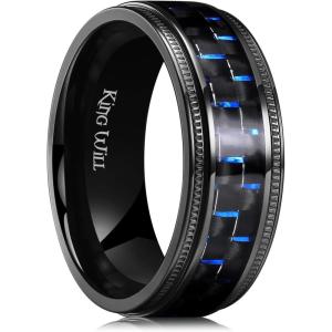 King Will GENTLEMAN 7mm Mens Titanium Wedding Ring Carbon Fiber Inlay Engagement Ring Black/Silver/Gold/Blue Promise Ring For Him Comfort Fit(Blue)