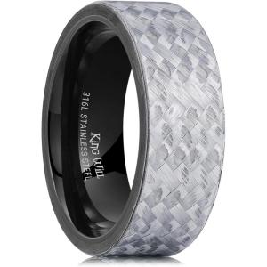 King Will GENTLEMAN 7mm Mens Titanium Wedding Ring Carbon Fiber Inlay Engagement Ring Black/Silver/Gold/Blue Promise Ring For Him Comfort Fit(Gray-8mm)