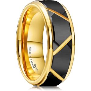 King Will Hammer 8MM Men’s Tungsten Ring Black/Silver/Gold/Rose Gold Faceted Finish Tungsten Carbide Wedding Band Stripe Two Tone Rose Gold/Silver Plating Groove(D-gold black groove)