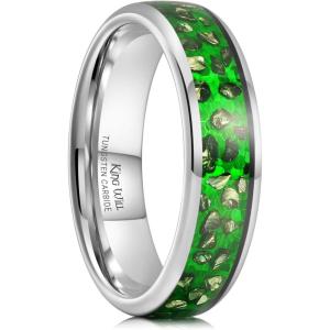 King Will Mens 4mm/6mm/8mm Black Tungsten Wedding Band Blue Green Purple Fragments Inlay Rings Engagement Band Comfort Fit(6mm Green Opal)