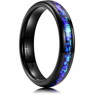 King Will Mens 4mm/6mm/8mm Black Tungsten Wedding Band Blue Green Purple Fragments Inlay Rings Engagement Band Comfort Fit(A-4mm blue-purple)