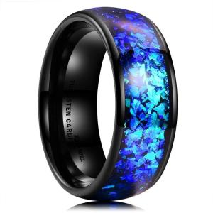 King Will Mens 4mm/6mm/8mm Black Tungsten Wedding Band Blue Green Purple Fragments Inlay Rings Engagement Band Comfort Fit(A-8mm blue-purple)
