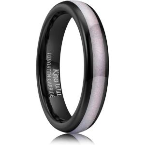 King Will Mens 4mm/6mm/8mm Black Tungsten Wedding Band Blue Green Purple Fragments Inlay Rings Engagement Band Comfort Fit(Black&Pink-4mm)
