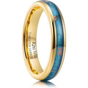 King Will Mens 4mm/6mm/8mm Black Tungsten Wedding Band Blue Green Purple Fragments Inlay Rings Engagement Band Comfort Fit(Gold&Blue&Rose-4mm)