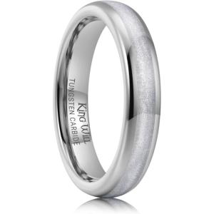 King Will Mens 4mm/6mm/8mm Black Tungsten Wedding Band Blue Green Purple Fragments Inlay Rings Engagement Band Comfort Fit(Silver&White-4mm)