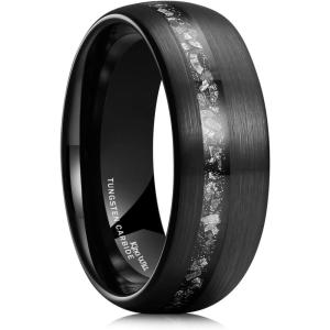 King Will Mens 4mm/6mm/8mm Black Tungsten Wedding Band Blue Green Purple Fragments Inlay Rings Engagement Band Comfort Fit(Z-black brushed domed)