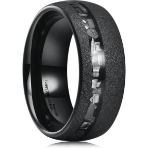 King Will Mens 4mm/6mm/8mm Black Tungsten Wedding Band Blue Green Purple Fragments Inlay Rings Engagement Band Comfort Fit(Z-black dome)