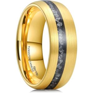King Will Mens 4mm/6mm/8mm Black Tungsten Wedding Band Blue Green Purple Fragments Inlay Rings Engagement Band Comfort Fit(Z-gold brushed domed)