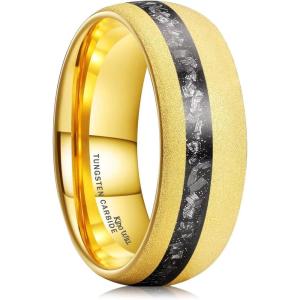 King Will Mens 4mm/6mm/8mm Black Tungsten Wedding Band Blue Green Purple Fragments Inlay Rings Engagement Band Comfort Fit(Z-gold domed)