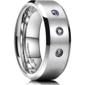 King Will Mens 8mm Men Tungsten Carbied Rings Cubic Zirconia Wedding Bands Eternity Ring CZ Inlay(Blue CZ)