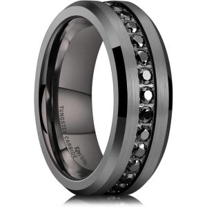 King Will Mens 8mm Men Tungsten Carbied Rings Cubic Zirconia Wedding Bands Eternity Ring CZ Inlay(Gunmetal)