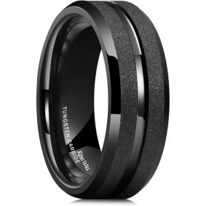 King Will Mens 8mm Rose Gold Groove/Gold Loop/Black Cross Groove Tungsten Carbide Wedding Ring Line Flat Pipe Cut Brushed Polished Comfort Fit 7-14(Frosted-Black)